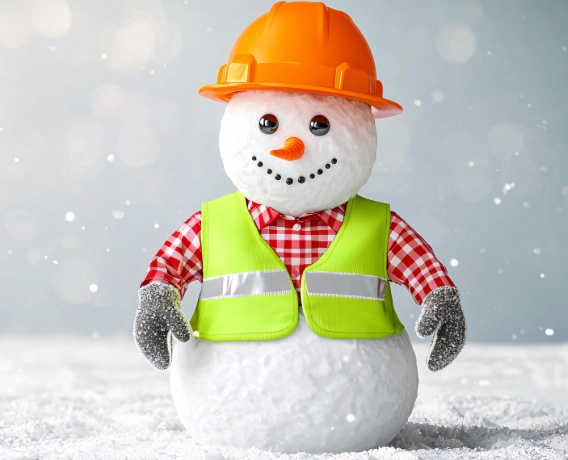 Image of a snowman dressed as a contractor.
