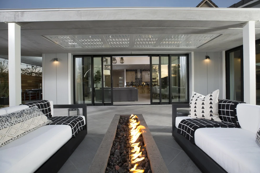 Image of Milgard's AX650 Moving Glass Wall System in a Modern House.