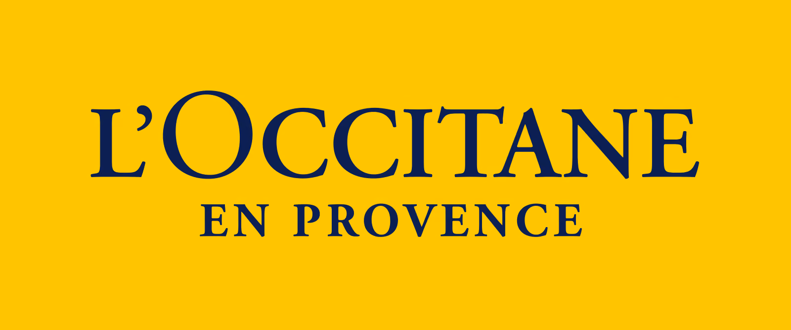 L'OCCITANE EN PROVENCE brand logo with navy text on a yellow background.