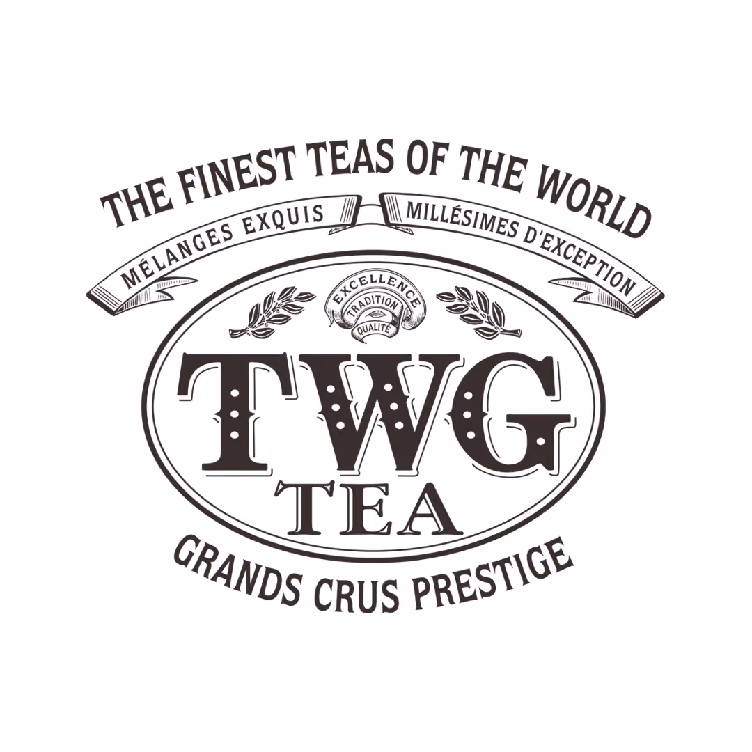 TWG Tea logo with text The Finest Teas of the World and Grands Crus Prestige in a vintage style.