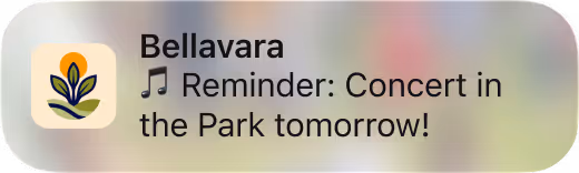 Notification from Bellavara reminding that Food Truck Friday starts in one hour.