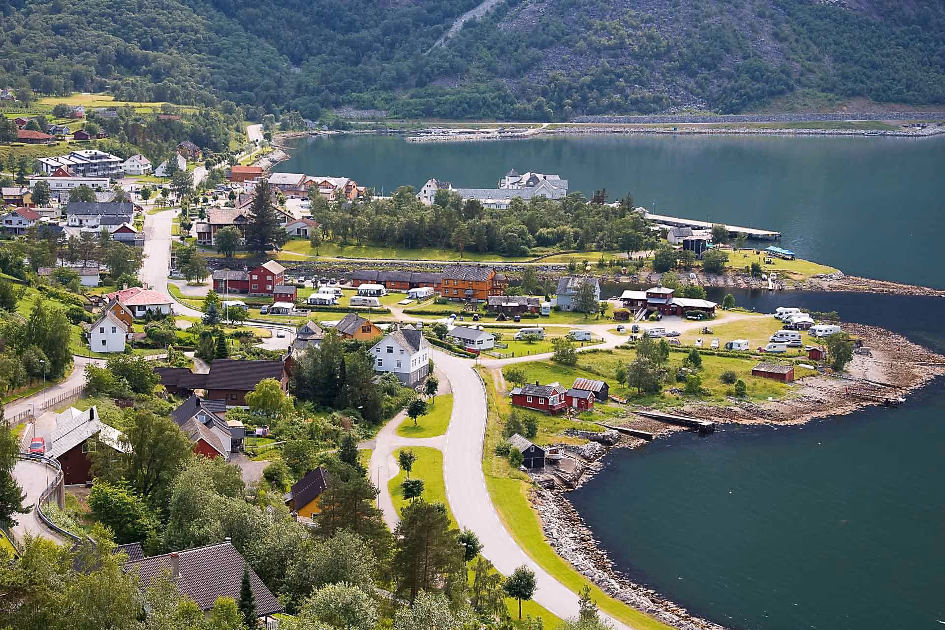 Luftfoto av Kjærtveit Camping i Eidfjord