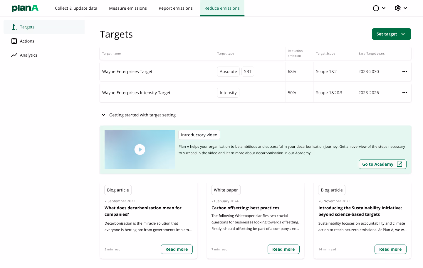 Set targets with Plan A's carbon management platform. Credit: Plan A