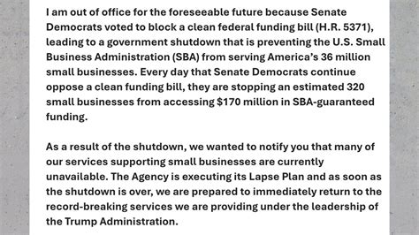 Furloughed SBA employees set up out-of-office shutdown emails | Fox News