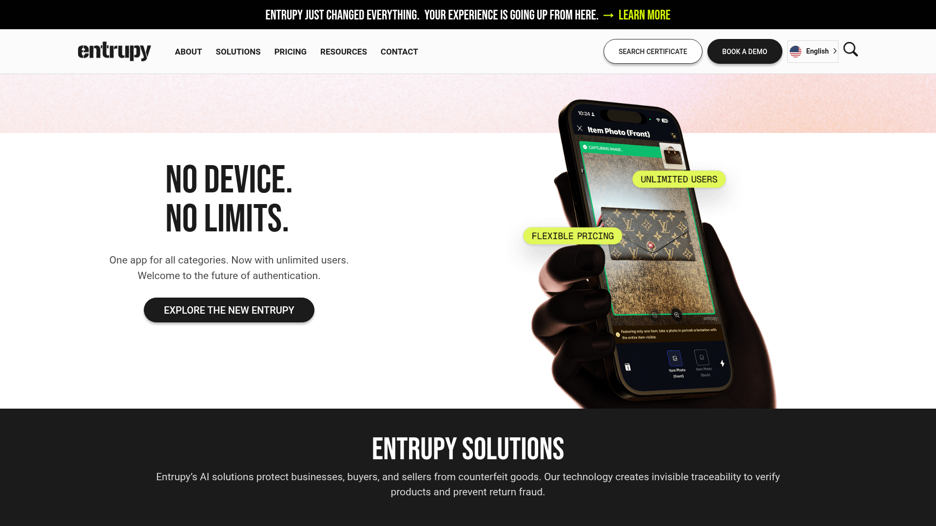 Screenshot of https://entrupy.com