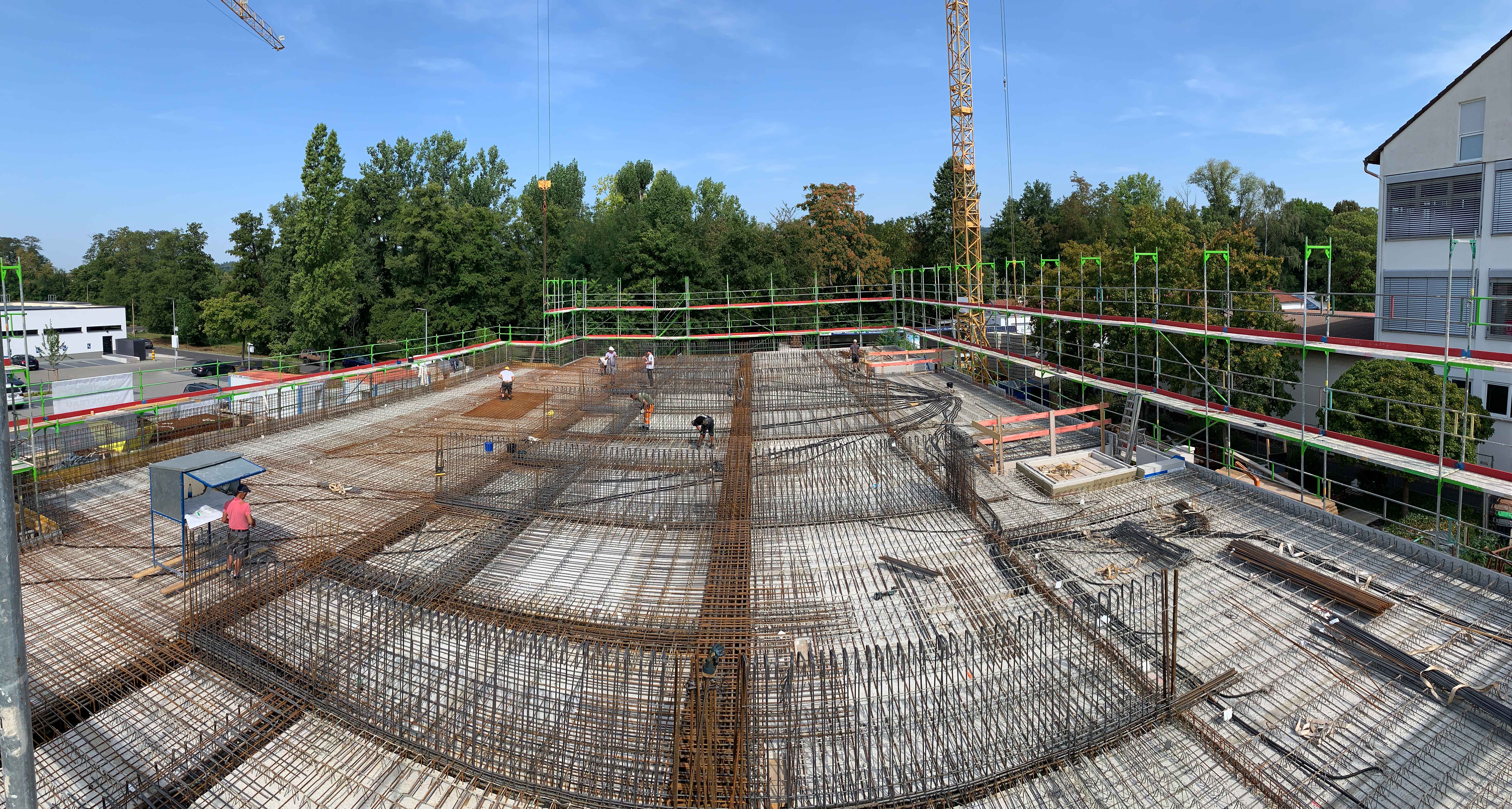 Drohnenaufnahme der Baustelle "Am Mainbogen" der May Firmengruppe in Erlenbach
