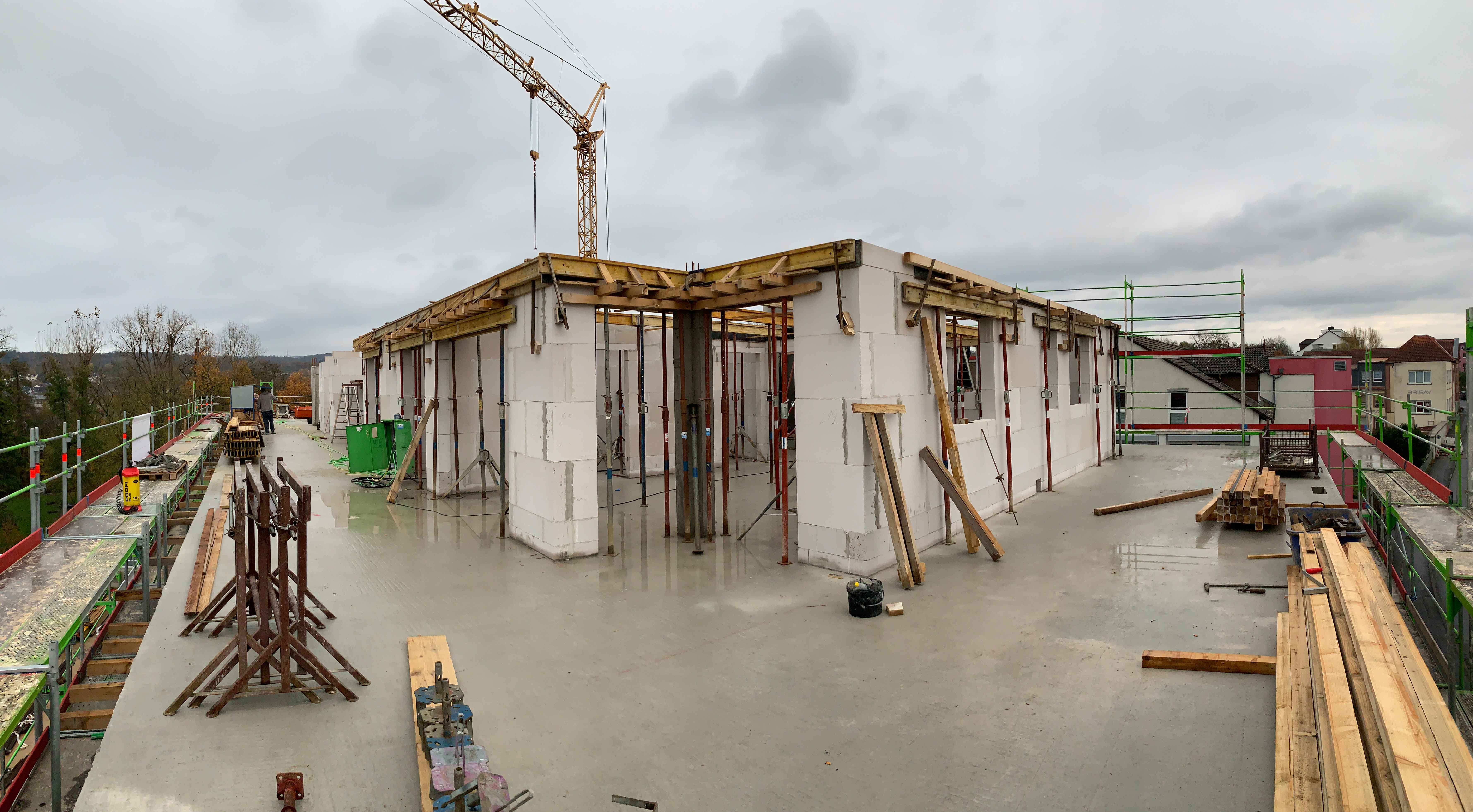 Drohnenaufnahme der Baustelle "Am Mainbogen" der May Firmengruppe in Erlenbach