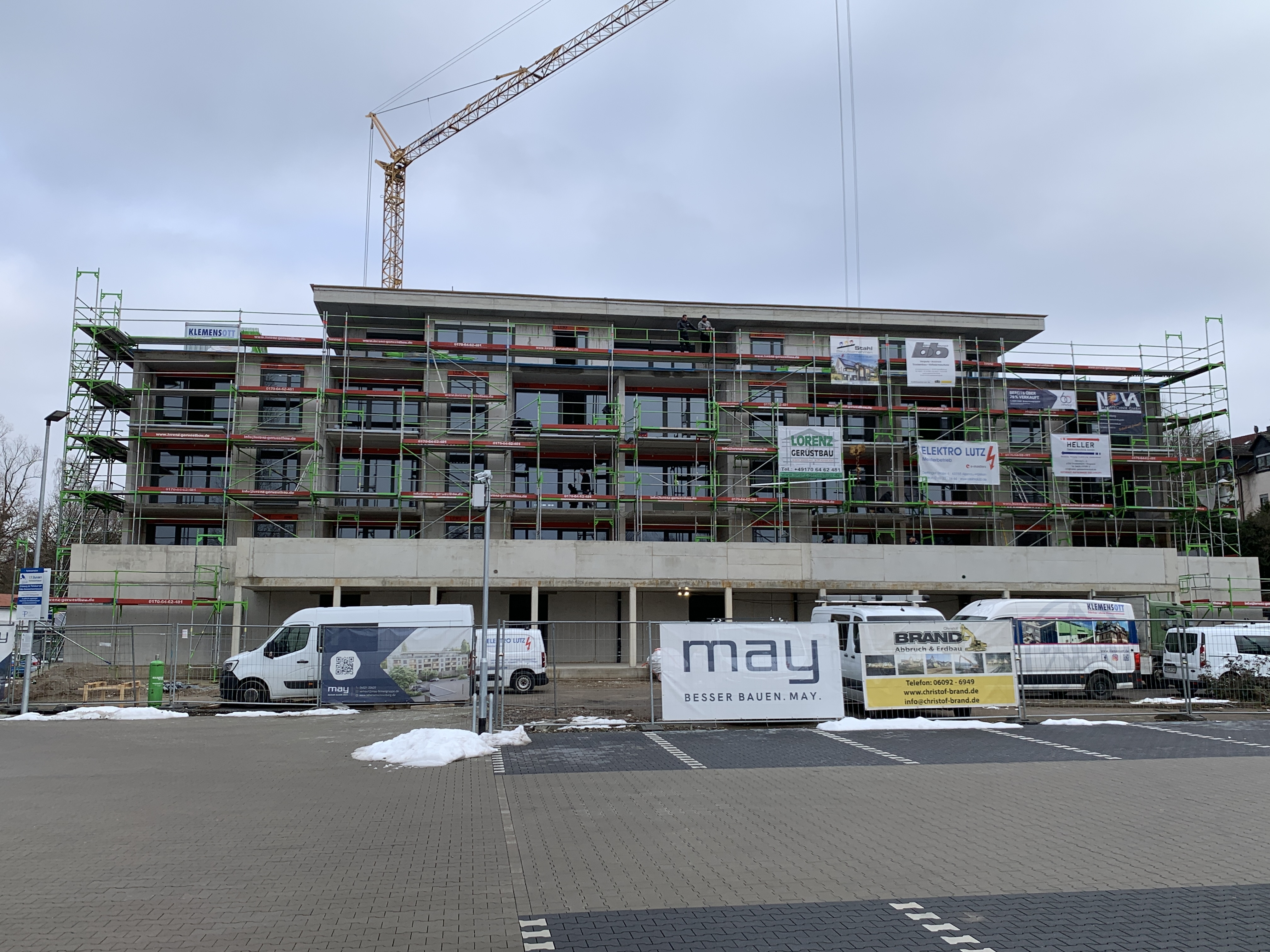 Drohnenaufnahme der Baustelle "Am Mainbogen" der May Firmengruppe in Erlenbach