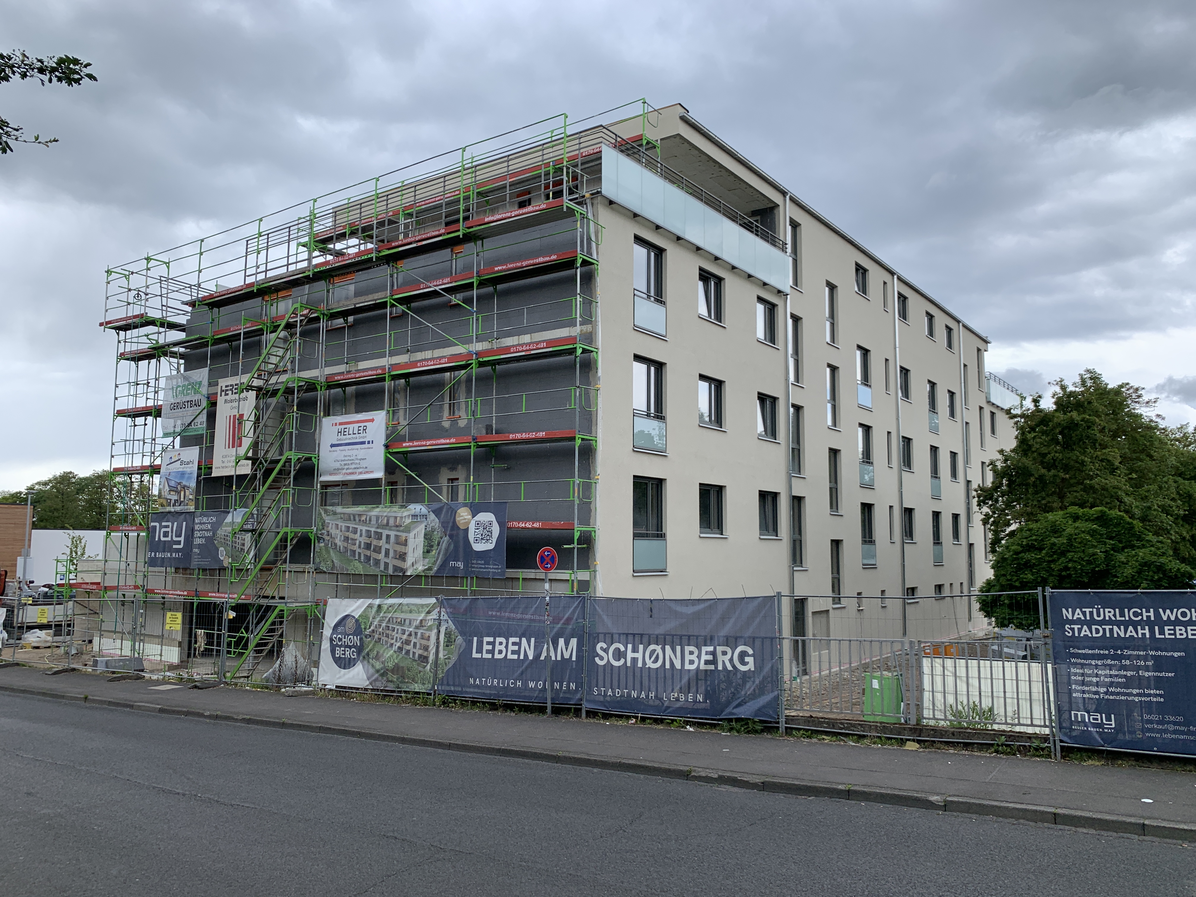 Drohnenaufnahme der Baustelle "Am Mainbogen" der May Firmengruppe in Erlenbach