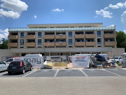 Drohnenaufnahme der Baustelle "Am Mainbogen" der May Firmengruppe in Erlenbach