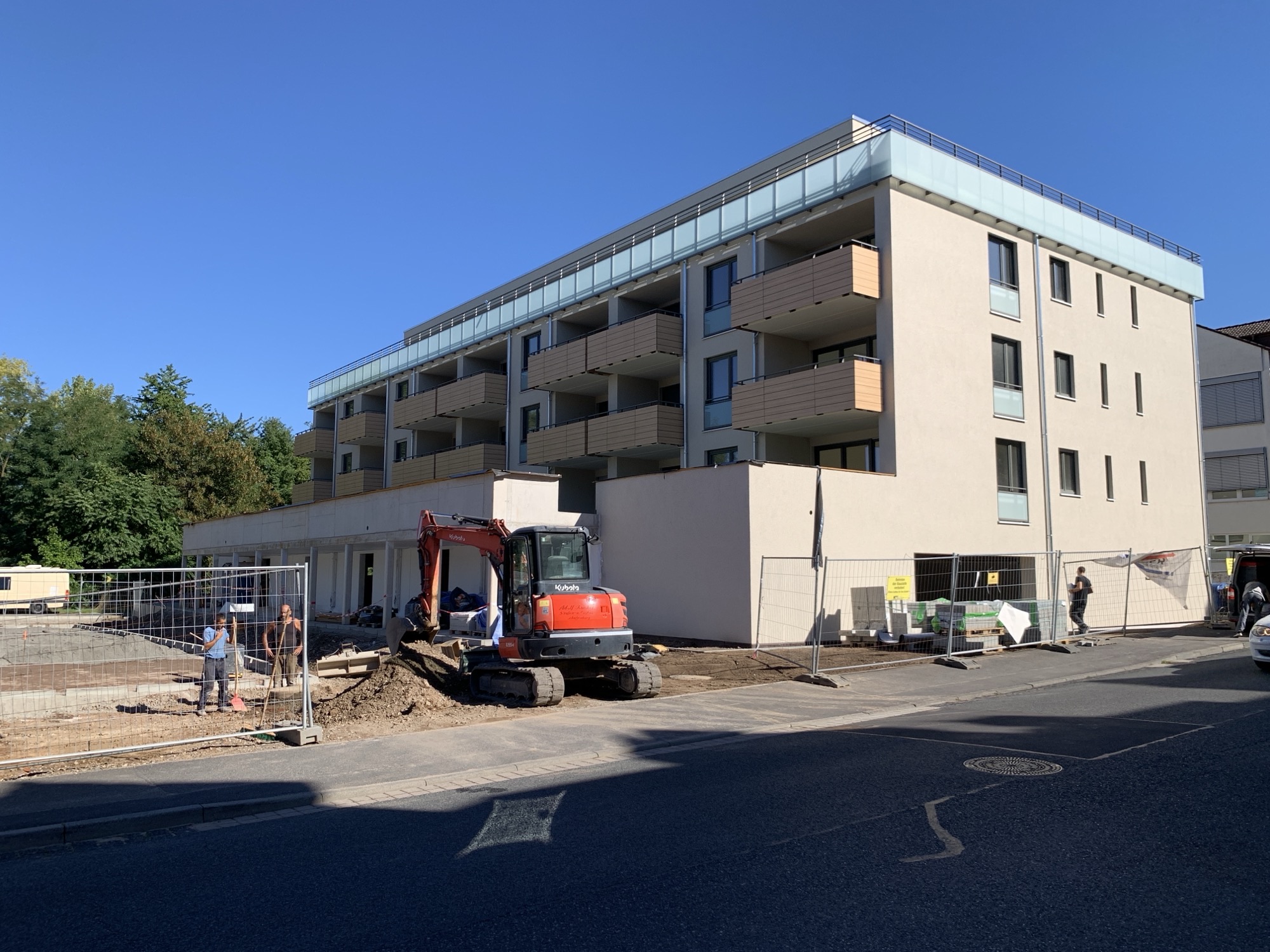 Drohnenaufnahme der Baustelle "Am Mainbogen" der May Firmengruppe in Erlenbach