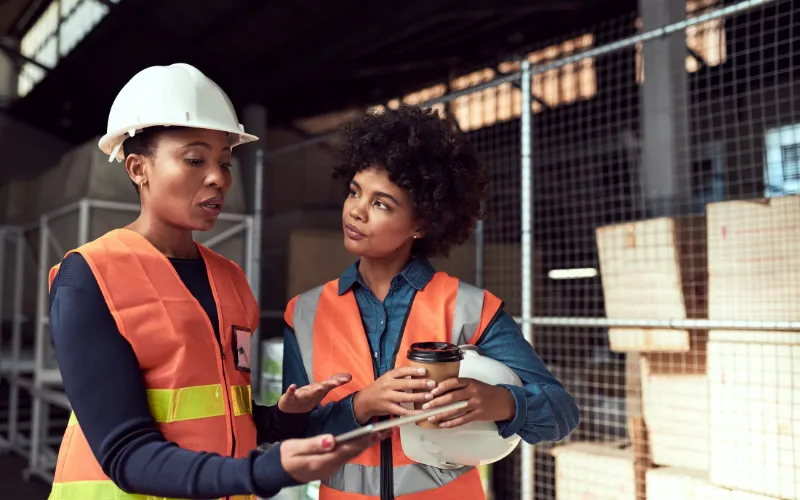 Engineers working and discussing