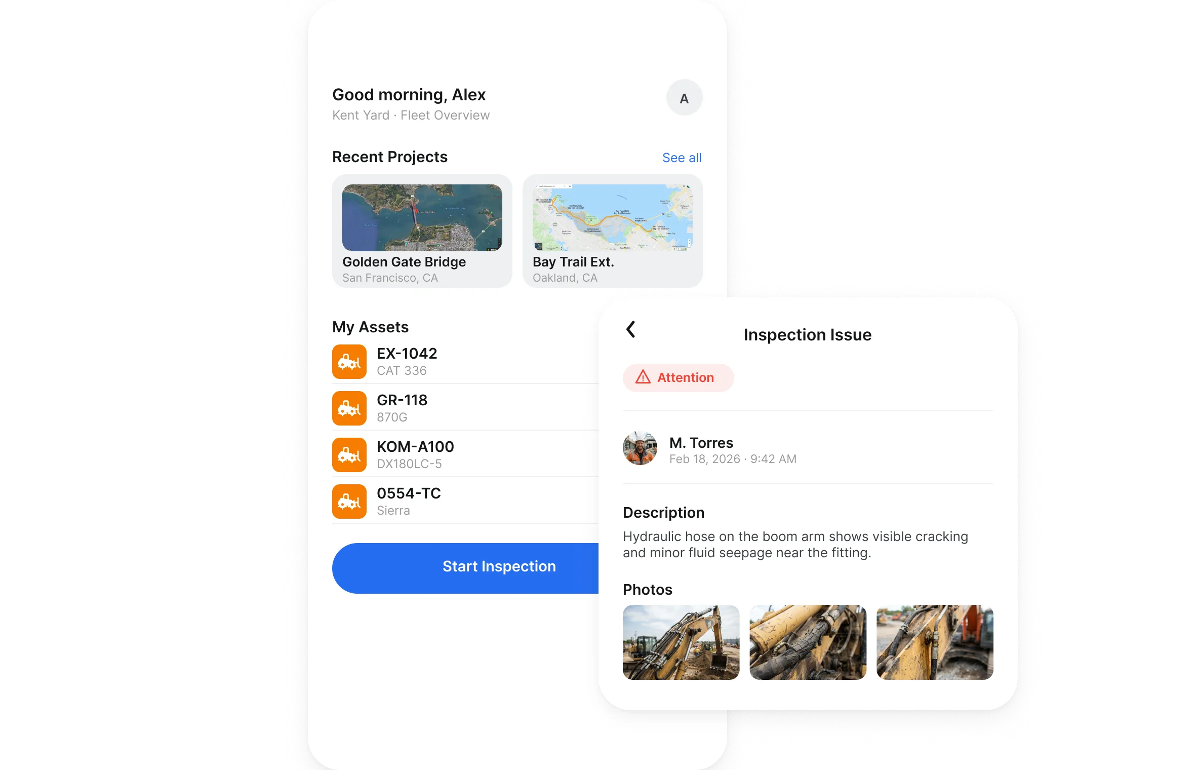 Clue mobile inspection record with a failed item, description and photo evidence attached