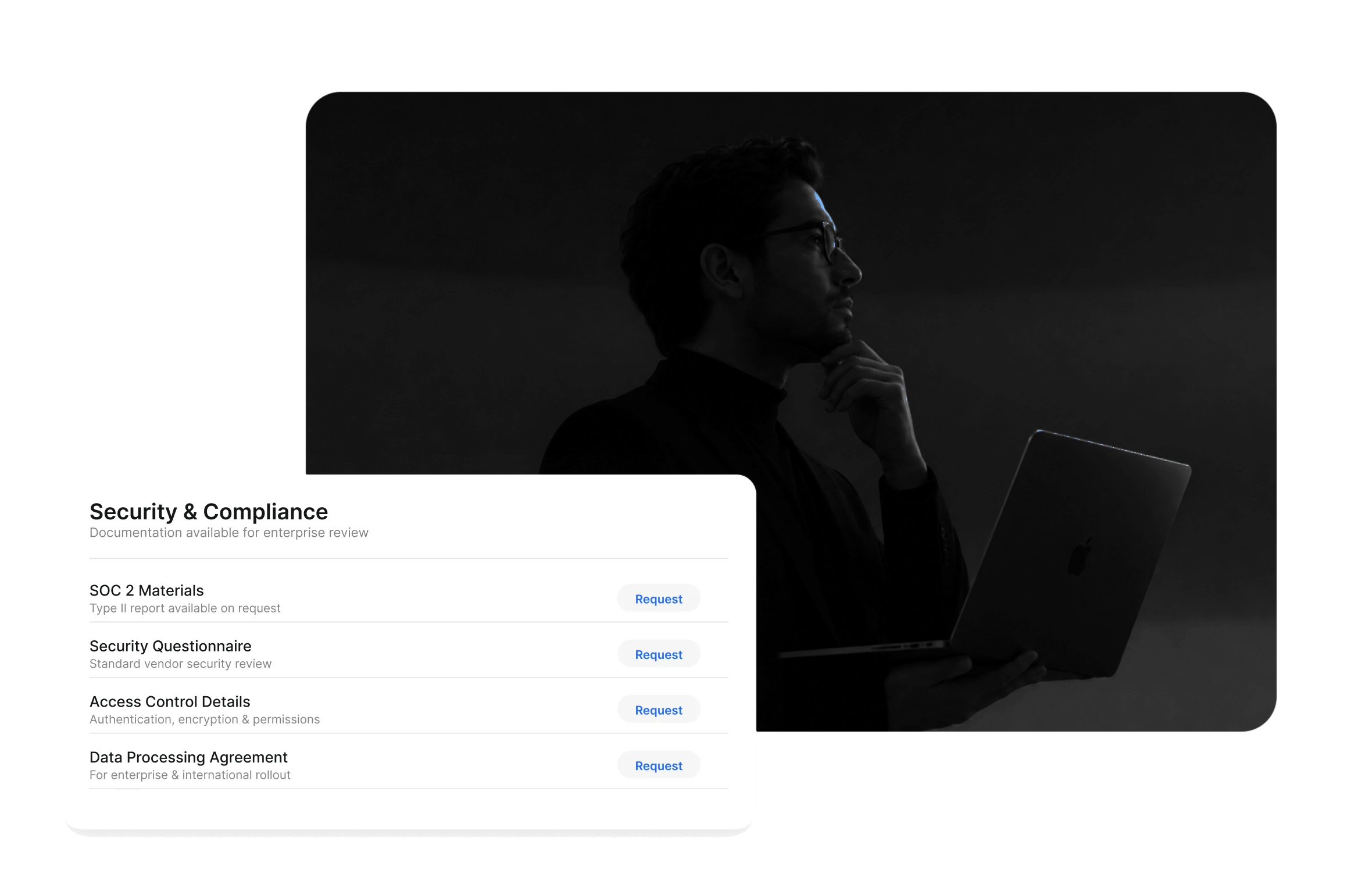 Clue security and compliance panel for an enterprise construction fleet management platform