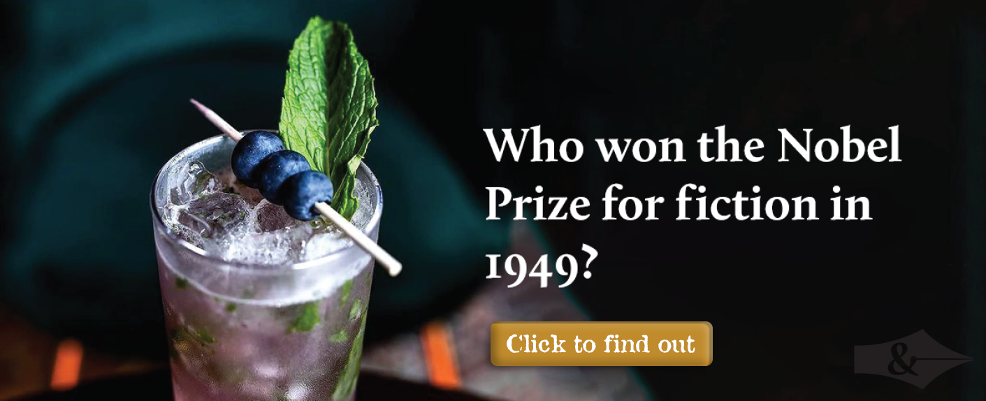 Display ad with drink, literary trivia, and call to action button