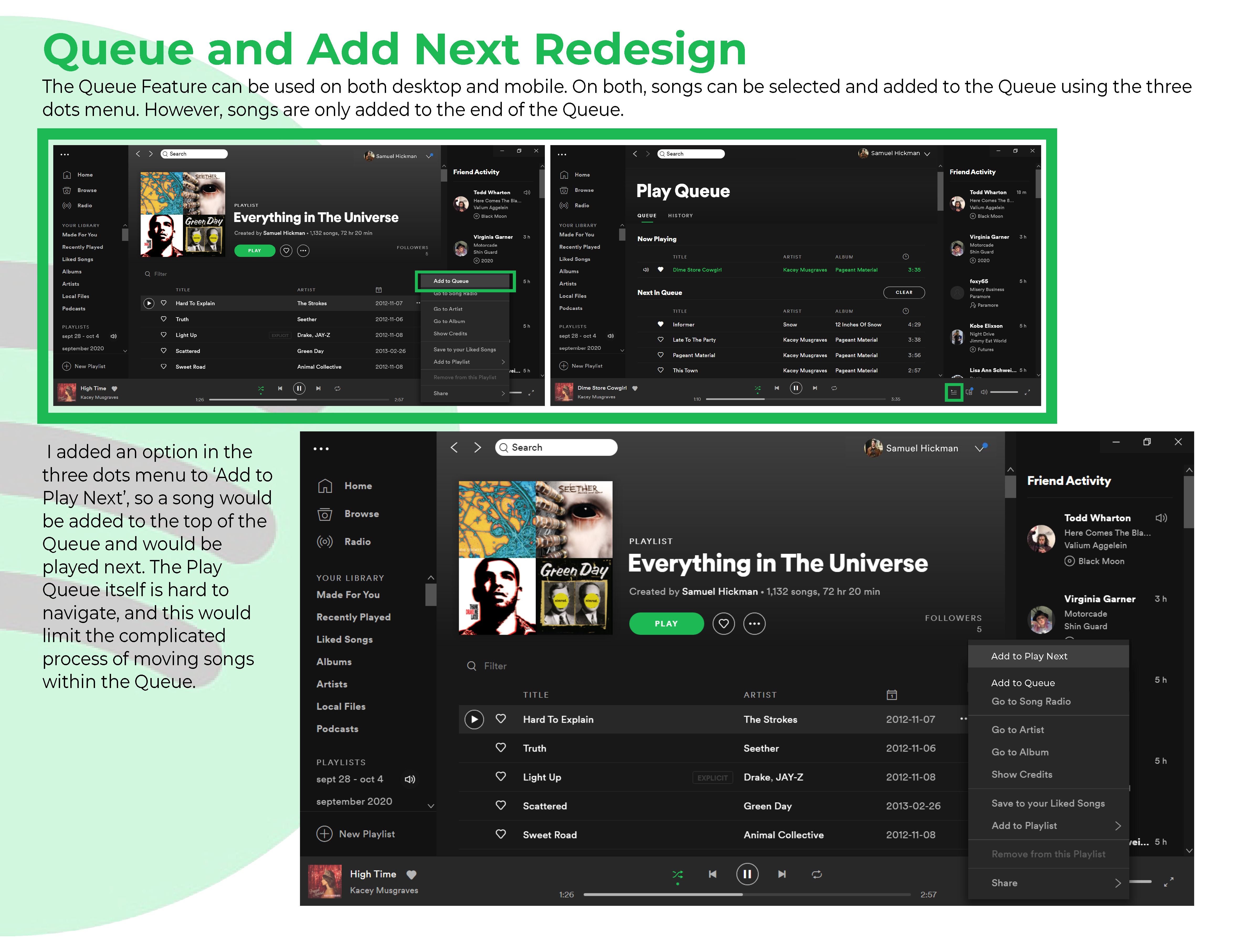 Spotify interfact edited to have Add Next function