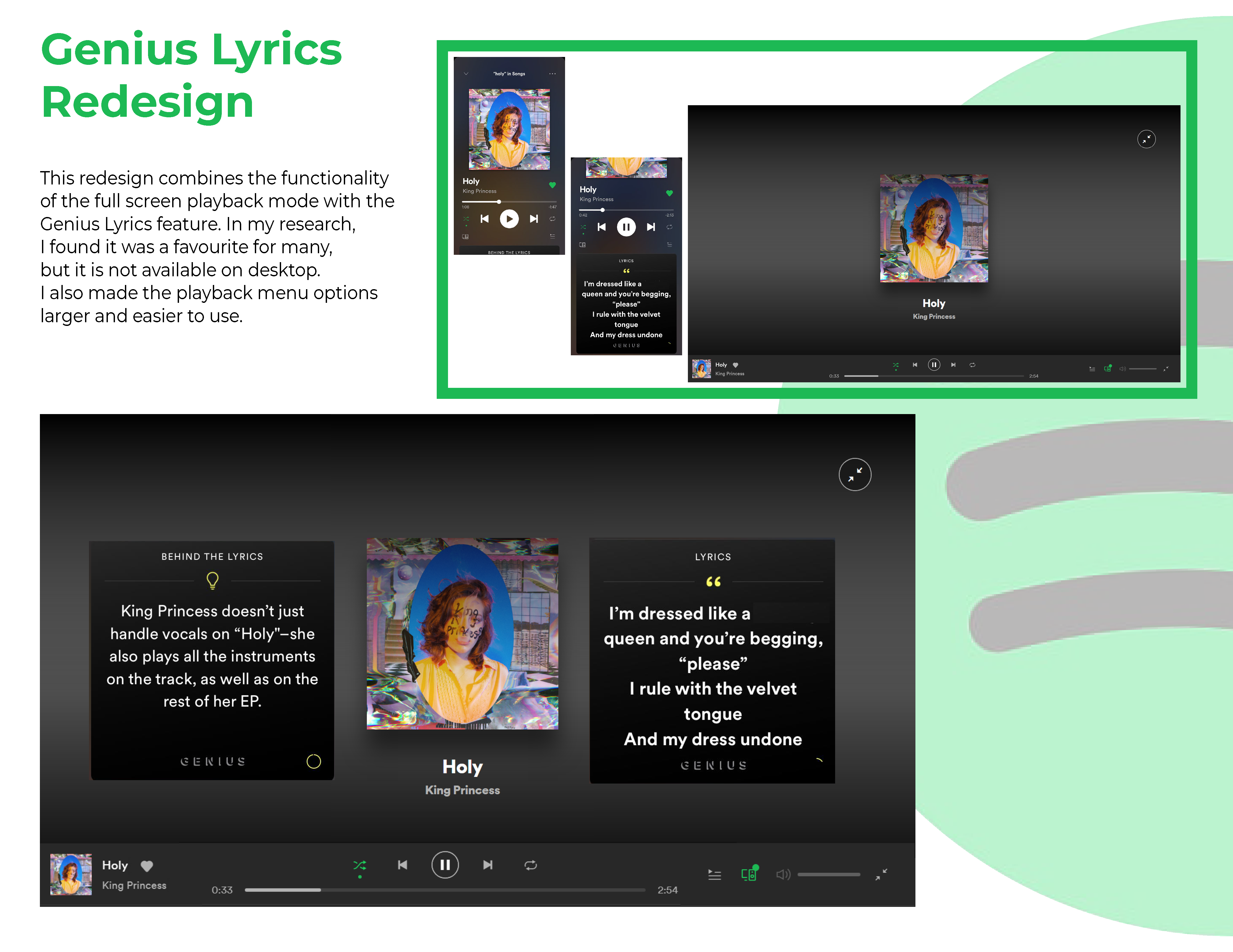  Edits of Spotify interface with Genius Lyrics on Desktop