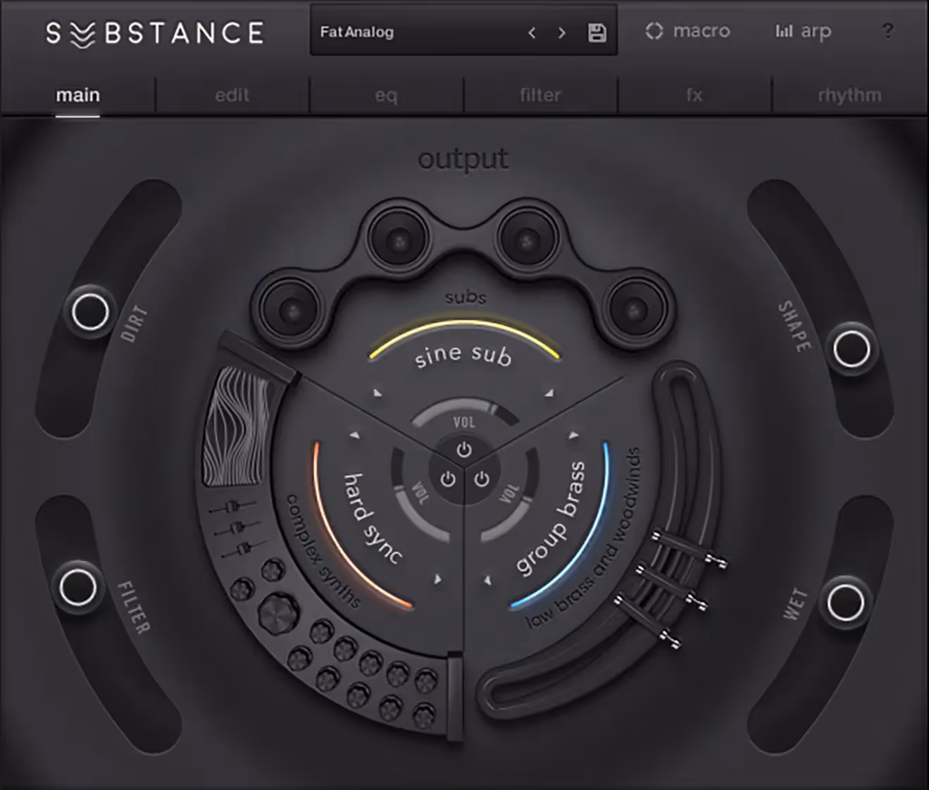 Screenshot of Output Substance, the plugin focused on bass instruments
