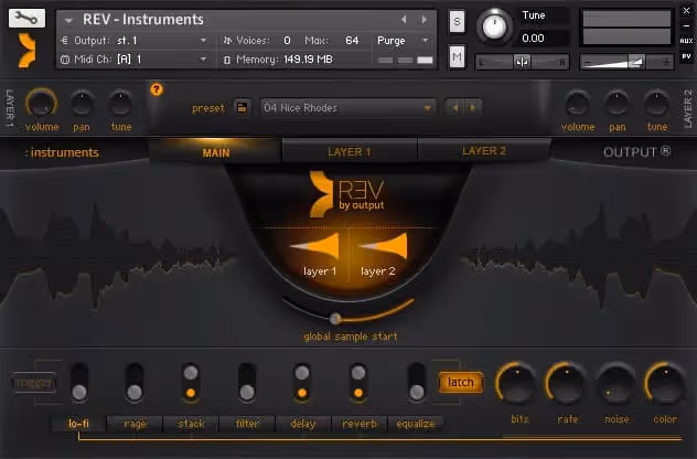 Screenshot of Output REV, the plugin based on reverse samples