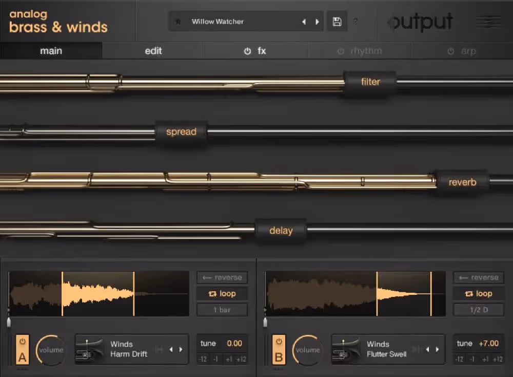Screenshot of Output Analog Brass & Winds plugin