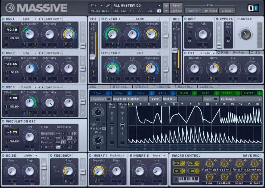 Screen shot of Native Instruments Massive synth plugin