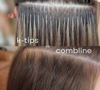 Comparison showing visible k-tip bonds above and a smoother CombLine attachment below