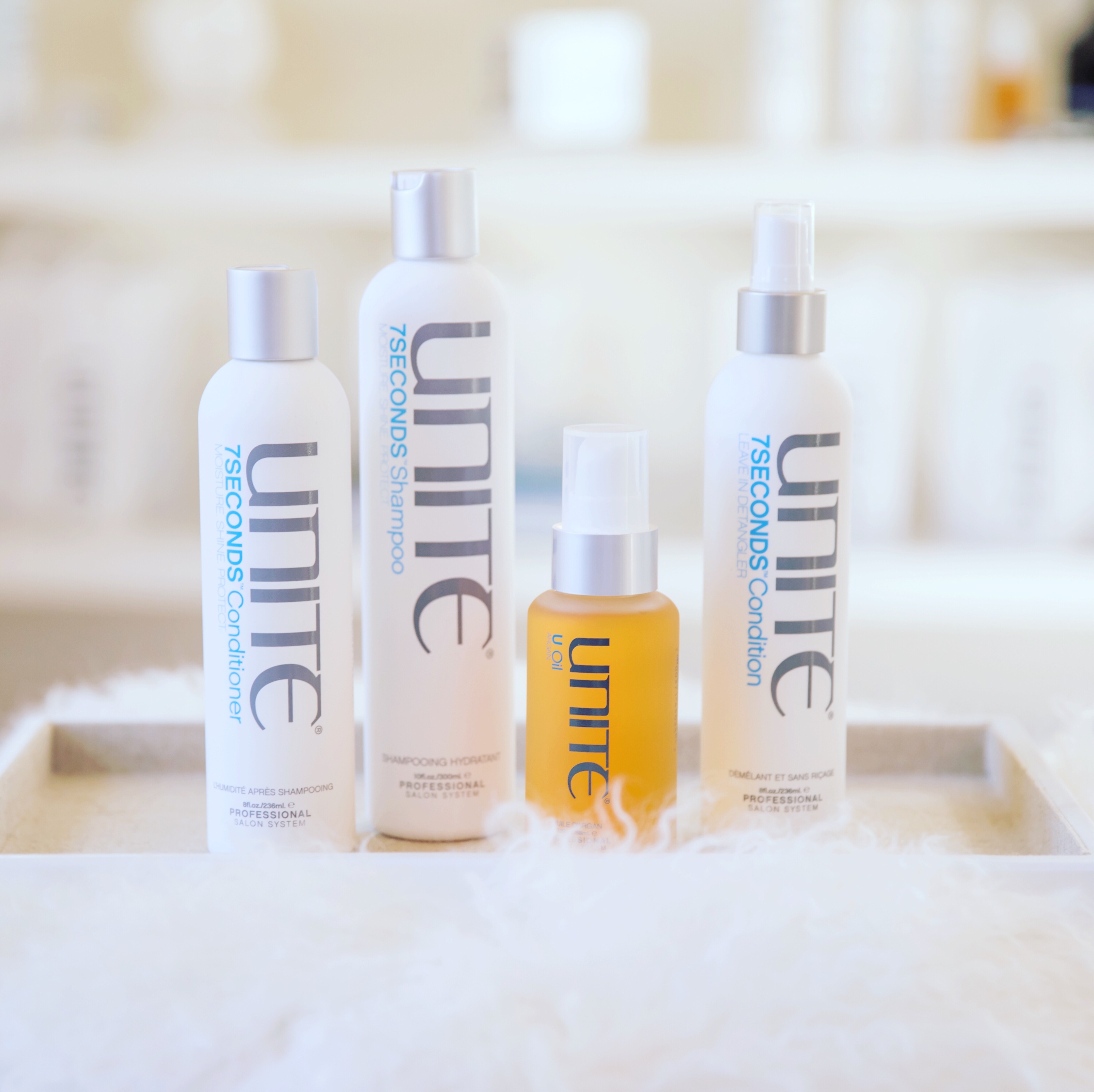 Sulfate-free UNITE products used for at-home care of Natural Beaded Row hair extensions