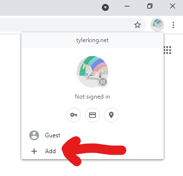 Arrow pointing at the "add" link within the profile menu