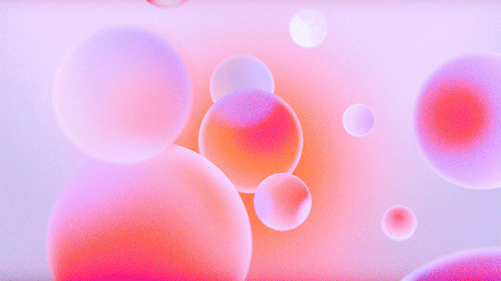 Softly moving gradient spheres merge and float through space, visualizing data coming into focus.