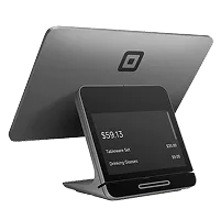 Black Square contactless payment terminal displaying an order summary with item names and prices.