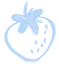 Blue line drawing of a strawberry with leaves on top and dotted seeds.