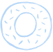 Blue line drawing of a donut with sprinkles.