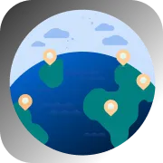 Illustration of Earth with location pins on various continents against a dark background.