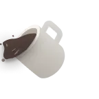 White coffee cup tilted with coffee spilling out.