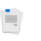 Stack of papers clipped together with a blue binder clip and lines of text on the top sheet.