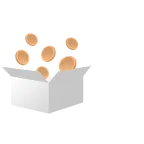 Open white box with six beige ovals floating above it on a white background.