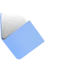 Illustration of an open blue book with a few white pages fanned out on a white background.
