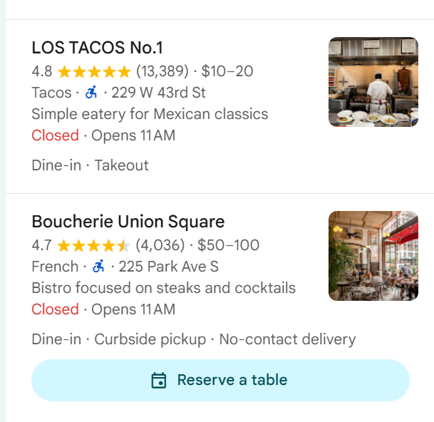 Restaurant google reviews 5 star