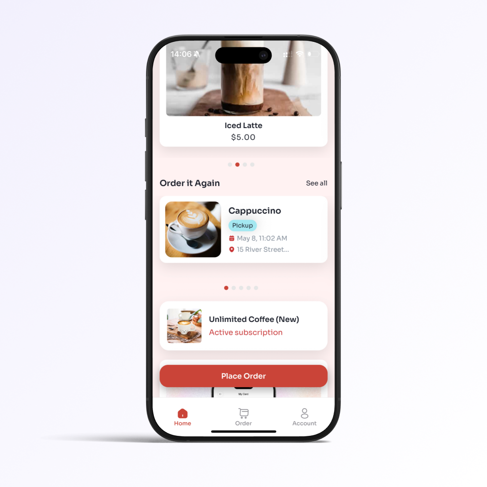 a mobile ordering app showing reorder option