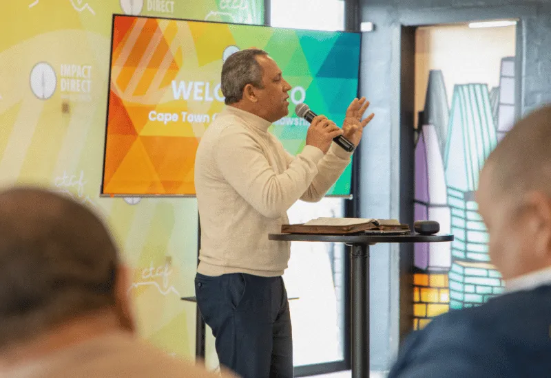 Pastor ministering during the service.
