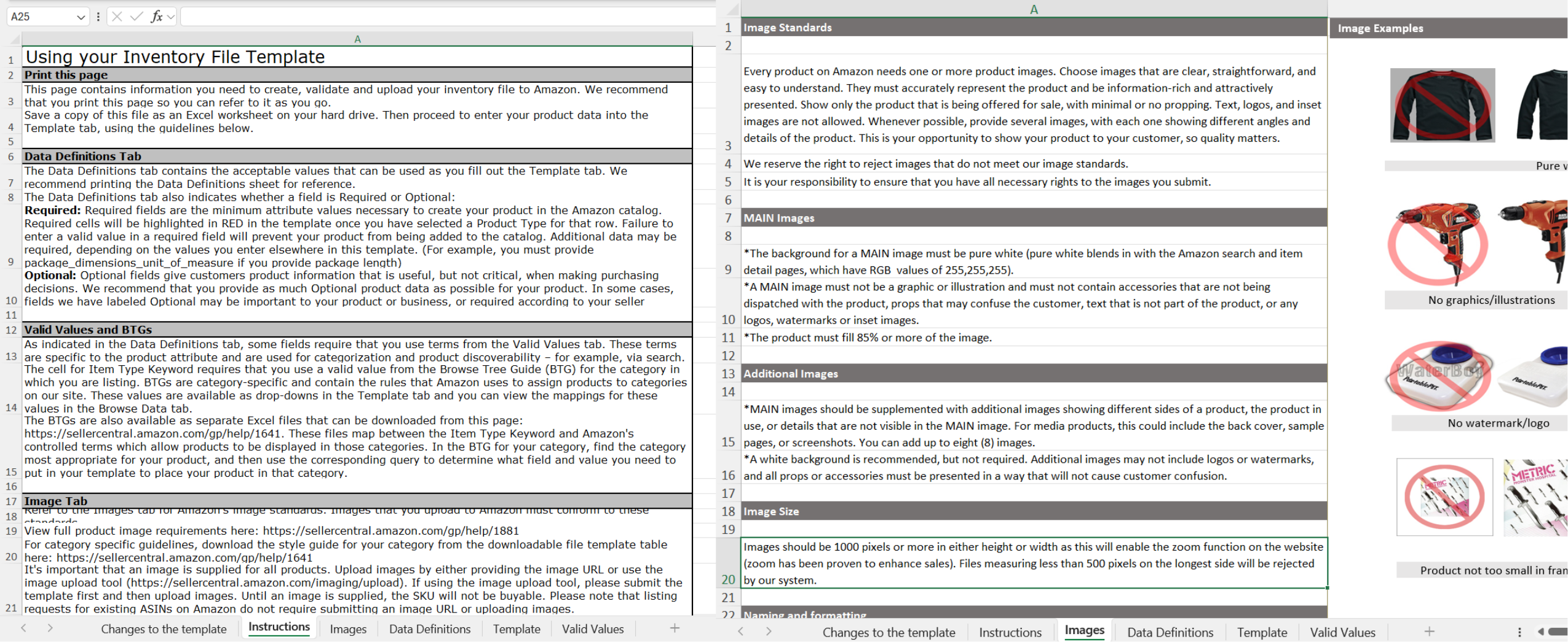Screenshot of the Amazon Category Listing Report spreadsheet