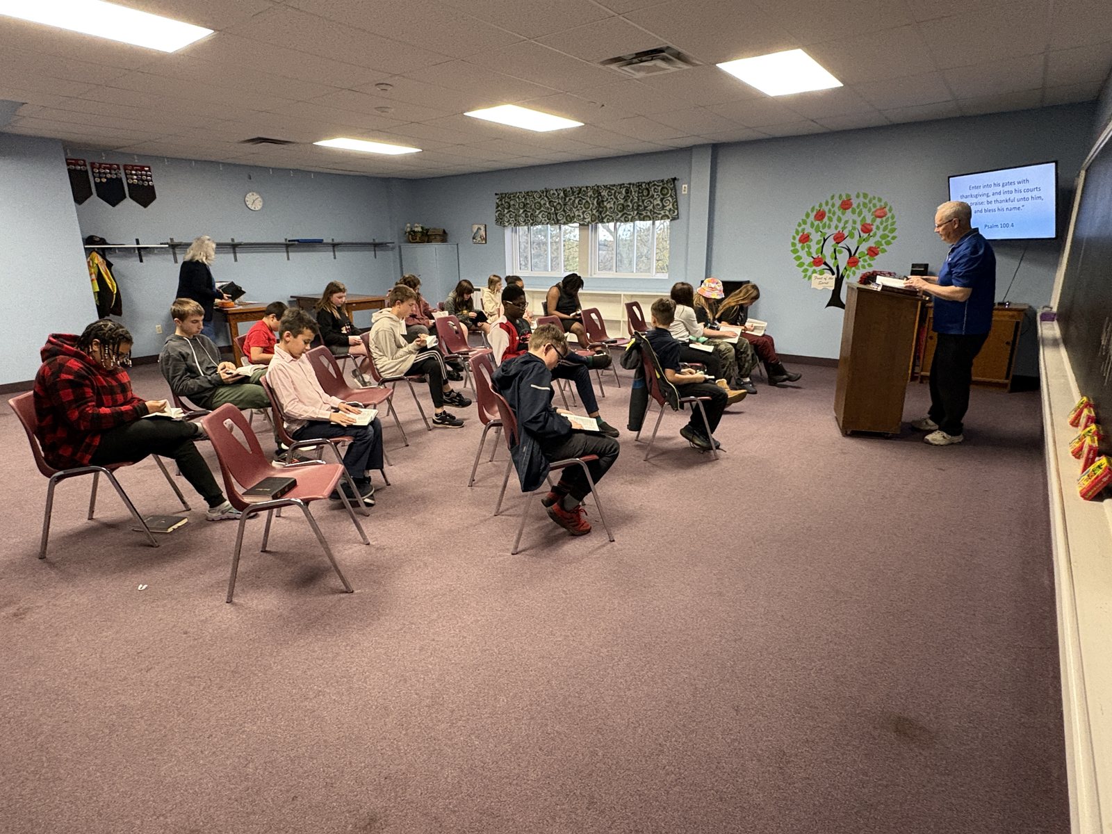 A class gathered for the lesson