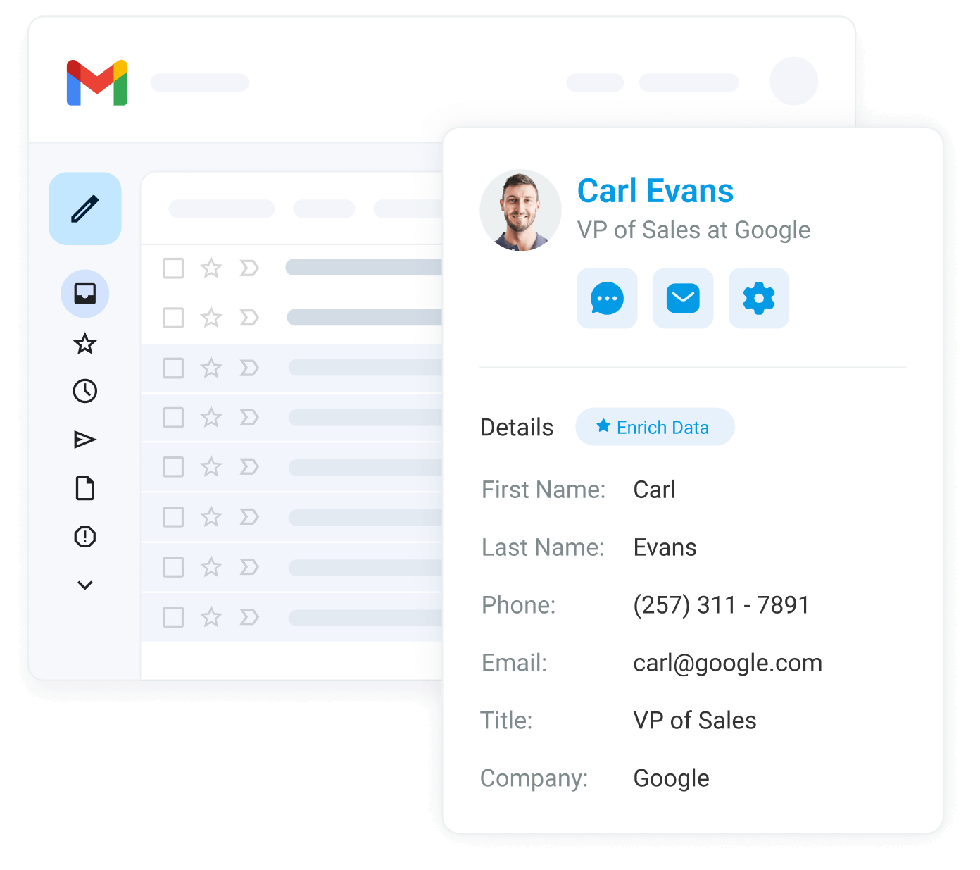 Detailed view of contact information showing enrich data
