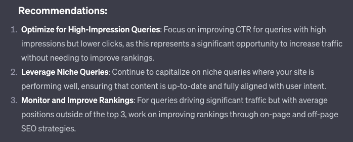 ChatGPT analysis recommendations example