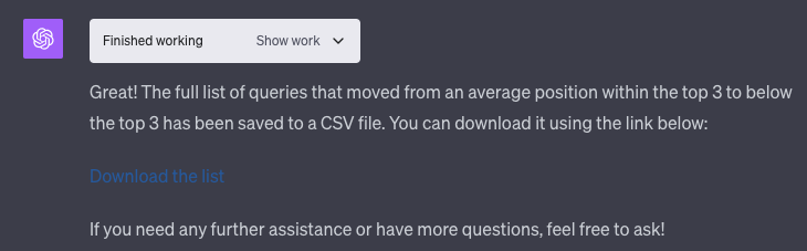 ChatGPT analysis download data examples