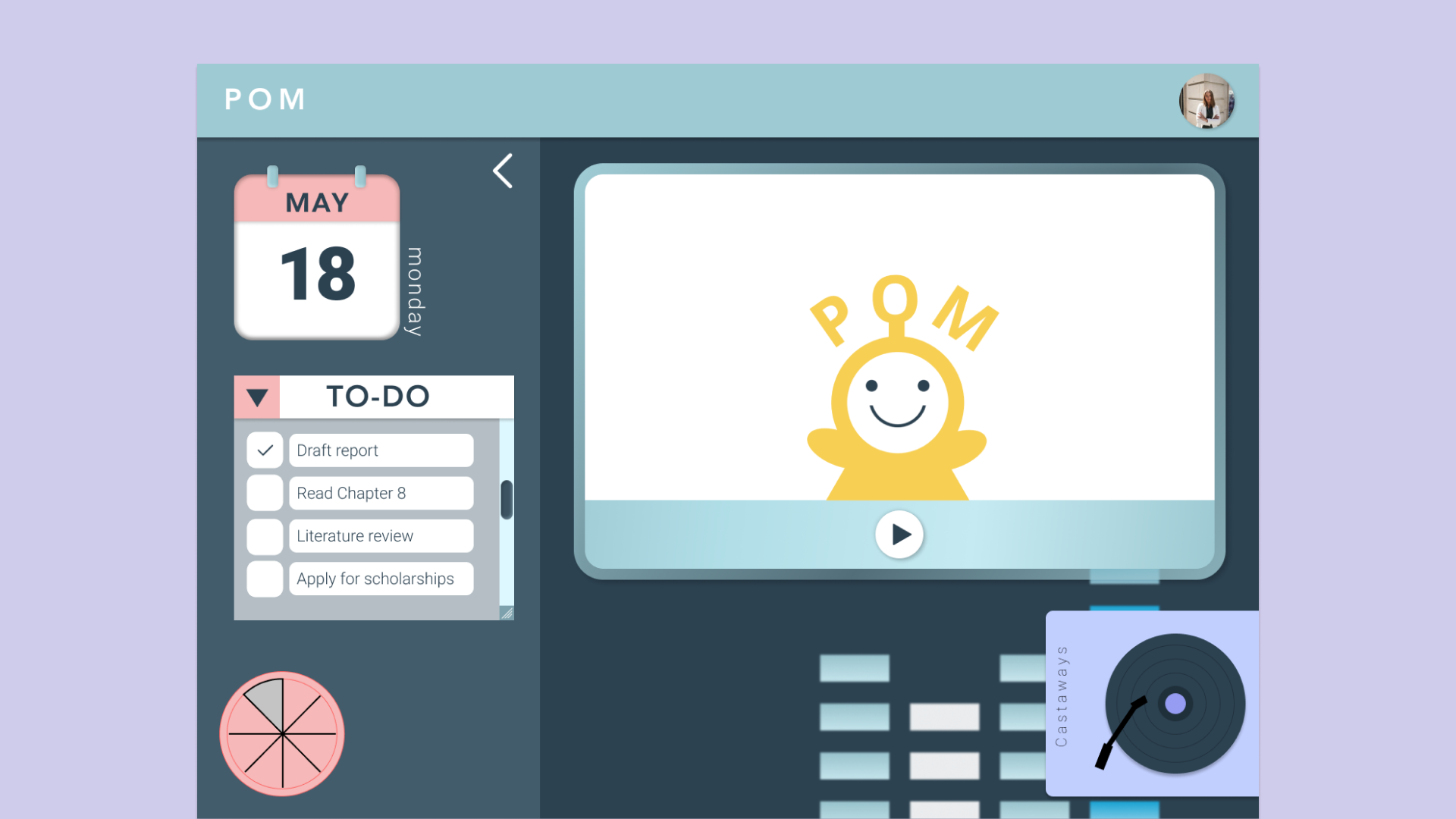 A screenshot of an application with a lavender background.