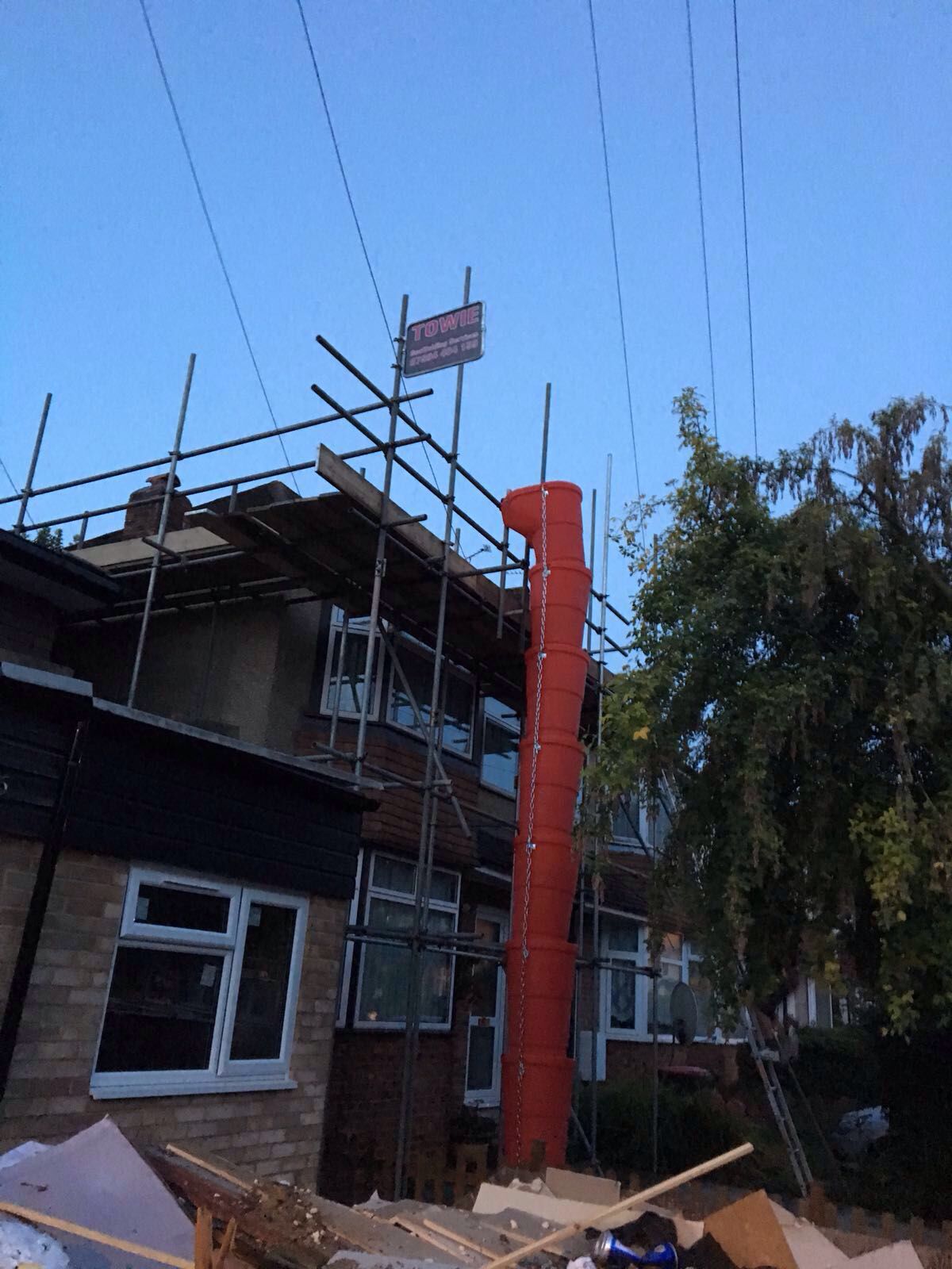 scaffolding with waste pipe