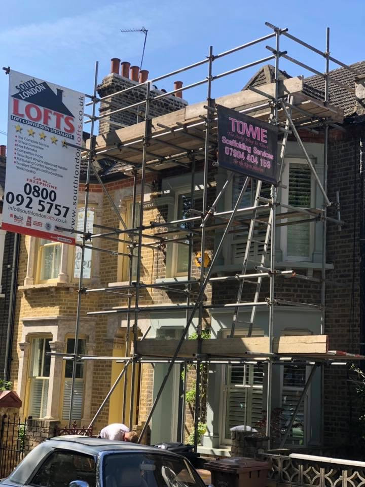 temporary scaffolding on house