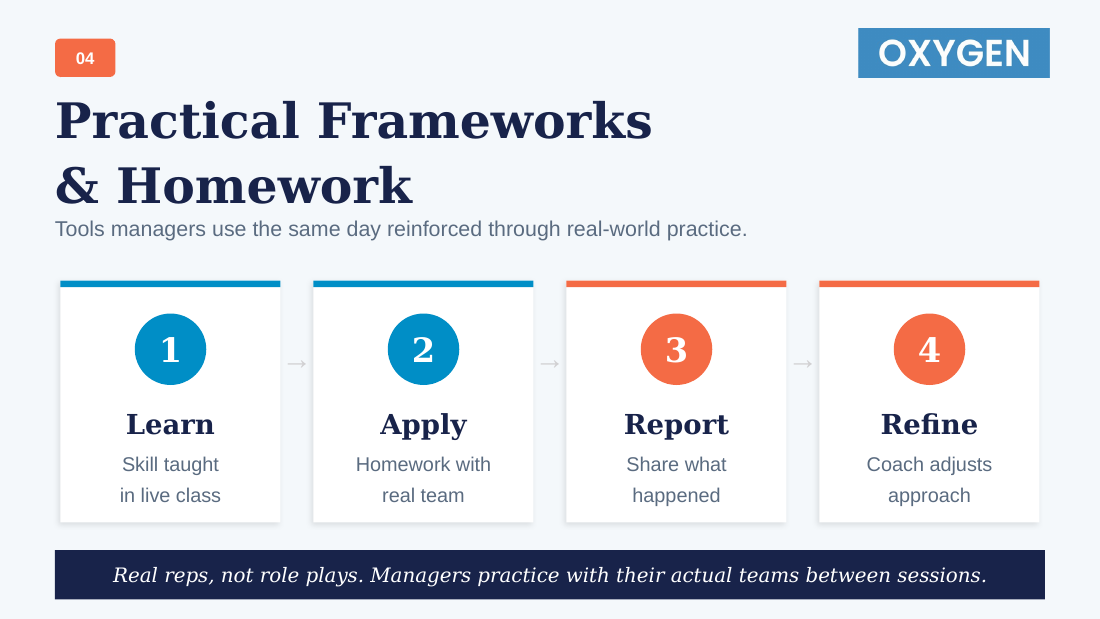 Practical frameworks and homework