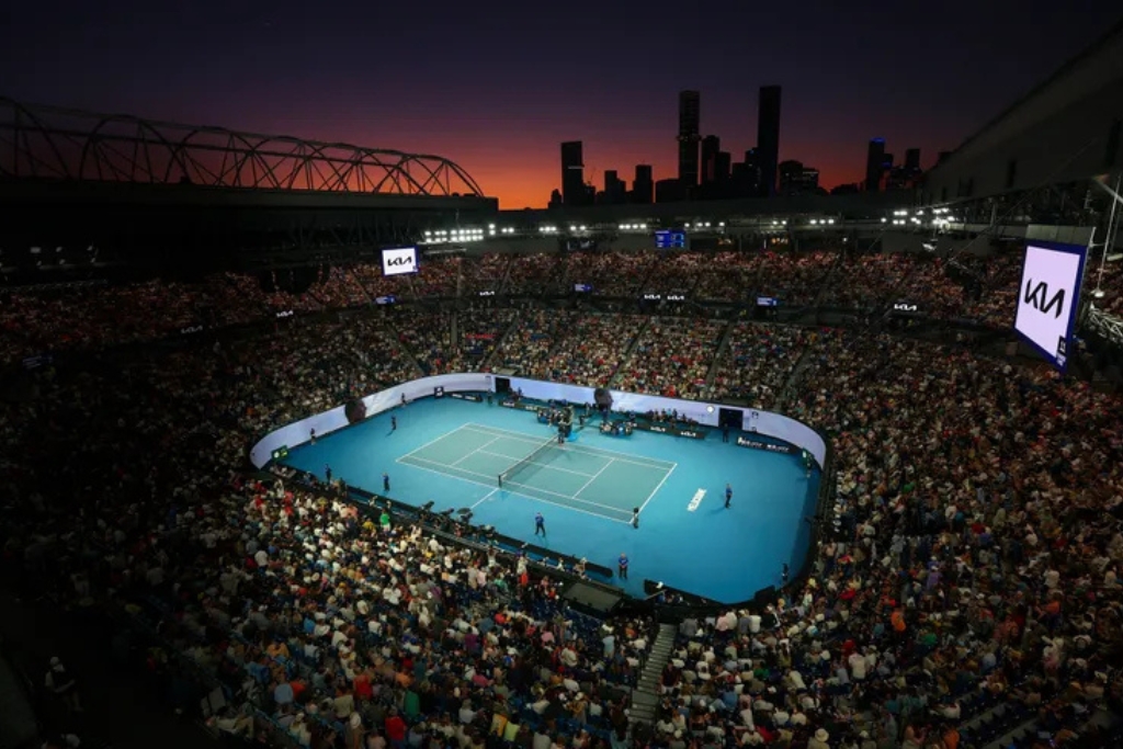 Evening match at Rod Laver Arena during the Australian Open tennis tournament in Melbourne.